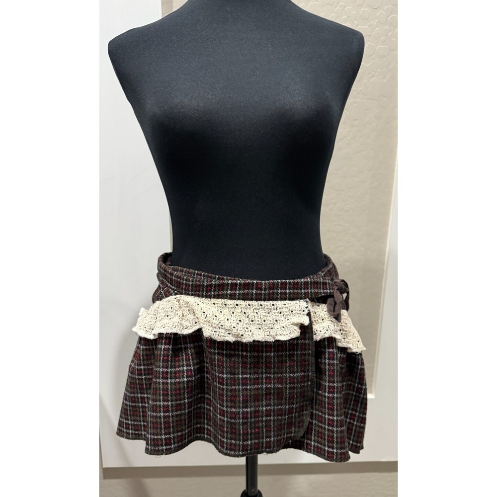 Celtic Fusion Wrap/Tie Skirt Plaid & Lace Black, Red, Green & White Size S/M